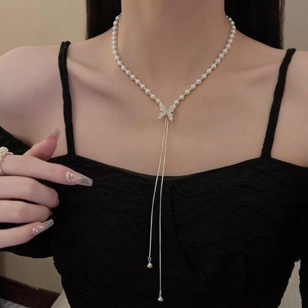 Pearl Necklace With Butterfly Pendant